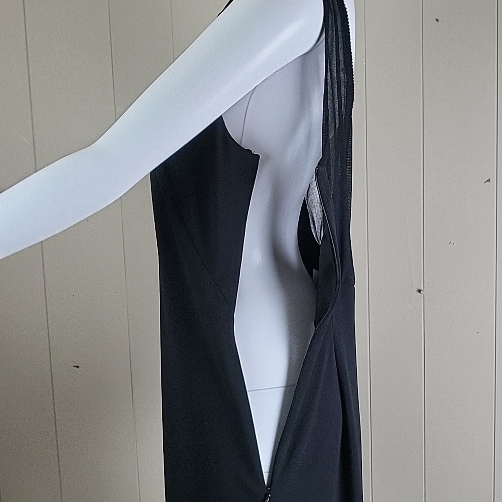Vintage 90s Y2K Alex Evenings Black Mesh Overlay w Rhinestones Cocktail Dress - Picture 7 of 16